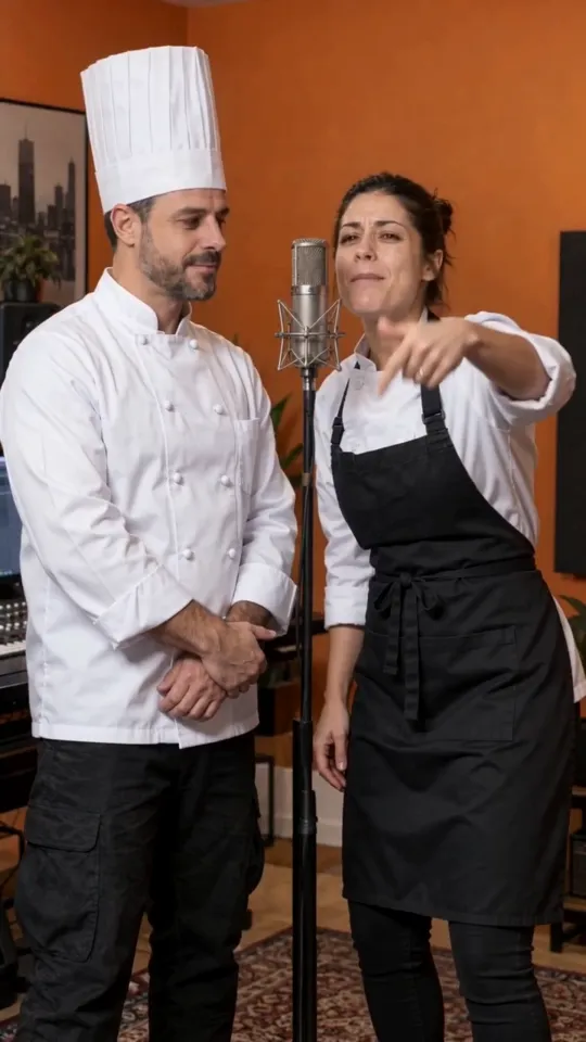 Example: two chefs in whites doing the same moves, AI-generated